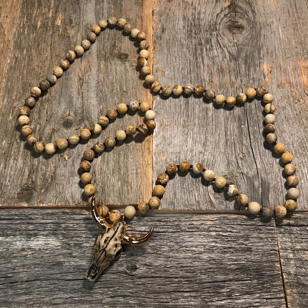Stone Bead Skull Bohemian Necklace - Picture 2 of 4